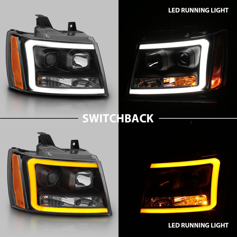 ANZO 07-14 Chevy Tahoe Projector Headlights w/ Plank Style Design Black w/ Amber 111402 111402 Photo - Primary