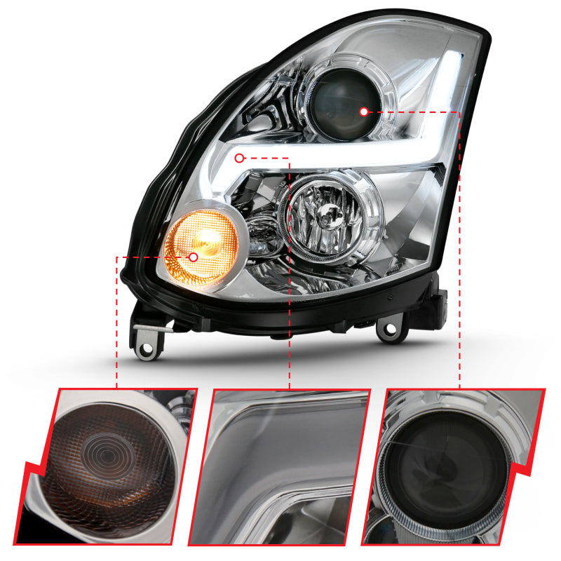 ANZO 2003-2007 Infiniti G35 Projector Headlight Plank Style Black (HID Compatible, No HID Kit ) 121557 121557 Photo - Unmounted