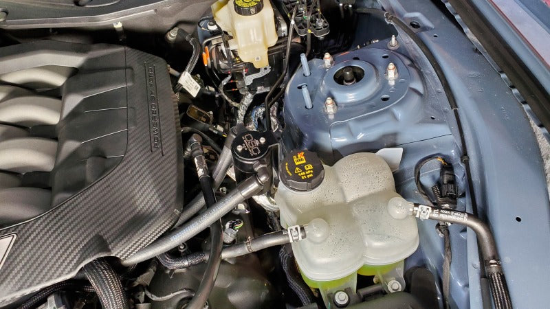 J&L 2024 Ford Mustang 5.0L Oil Separator 3.0 PCV Side - Black Anodized 3091P-B 3091P-B Photo - Mounted