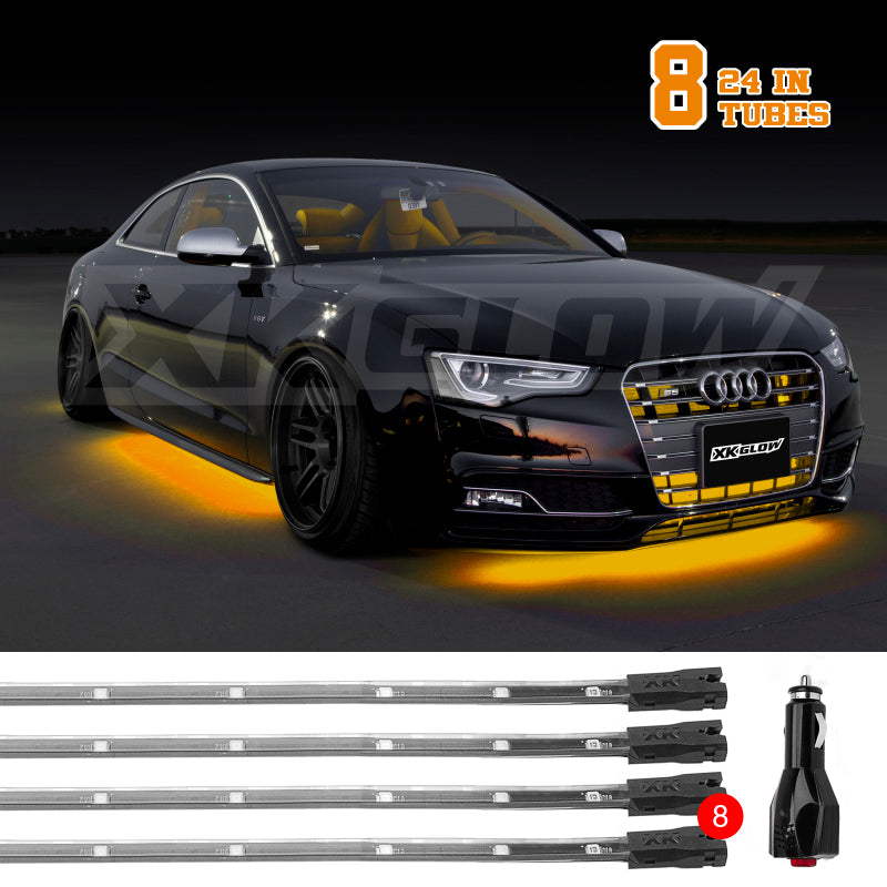 XKGLOW XK Glow Tube Single Color Underglow LED Accent Light Car/Truck Kit Amber - 8x24In XK041002-A