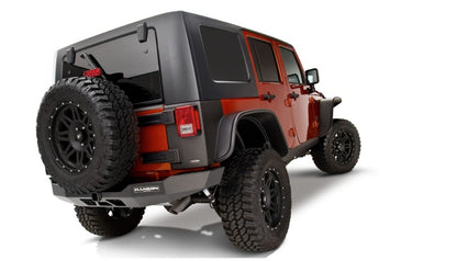 Bushwacker 07-18 Jeep Wrangler Unlimited Flat Style Flares 4pc 4-Door Sport Utility Only - Black 10918-07 10918-07 Photo - Mounted