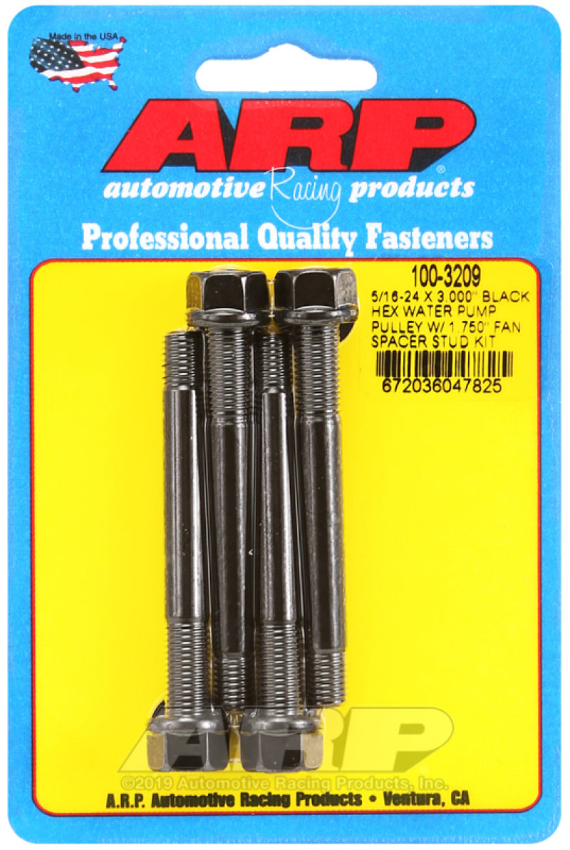 ARP 5/16-24 X 3.000 Black Hex Water Pump Pulley W/ 1.750" Fan Spacer Stud 100-3209 User 1