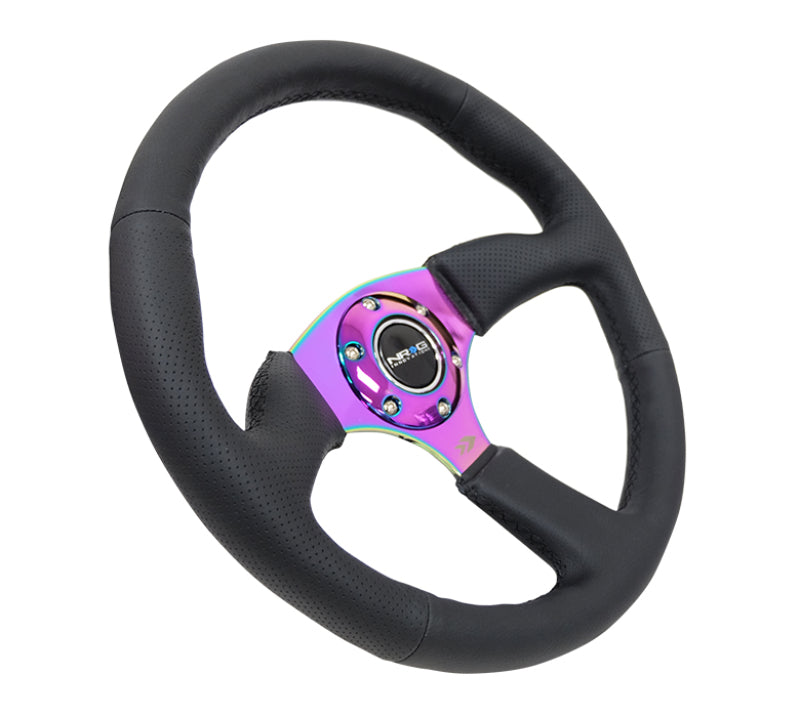 NRG Reinforced Steering Wheel (350mm / 2.5in. Deep) Leather Race Comfort Grip w/4mm Neochrome Spokes RST-023MC-R RST-023MC-R Photo - Primary