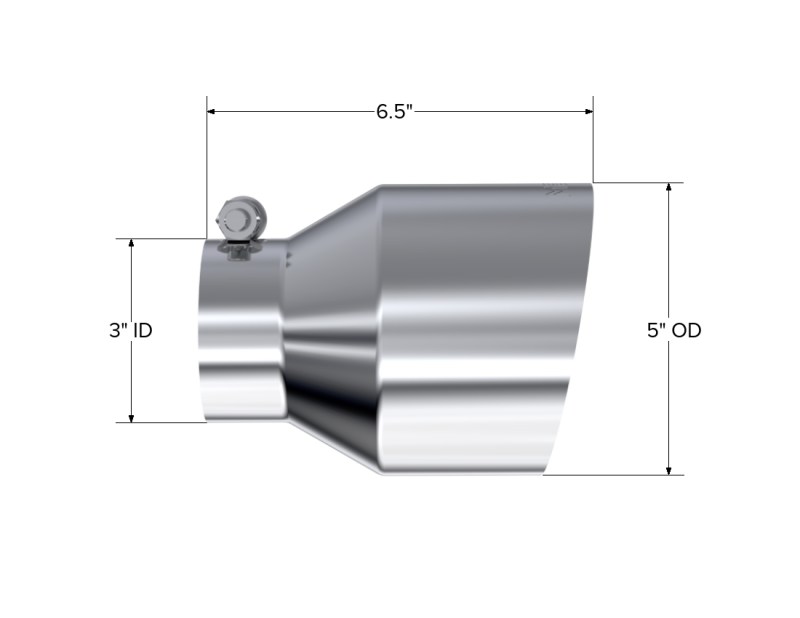 MBRP Universal T304 Stainless Steel Tip, 3in ID / 5in OD Out / 6.5in Length / Angle Cut  Single Wall T5184 T5184 Photo - Close Up