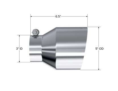 MBRP Universal T304 Stainless Steel Tip, 3in ID / 5in OD Out / 6.5in Length / Angle Cut  Single Wall T5184 T5184 Photo - Close Up