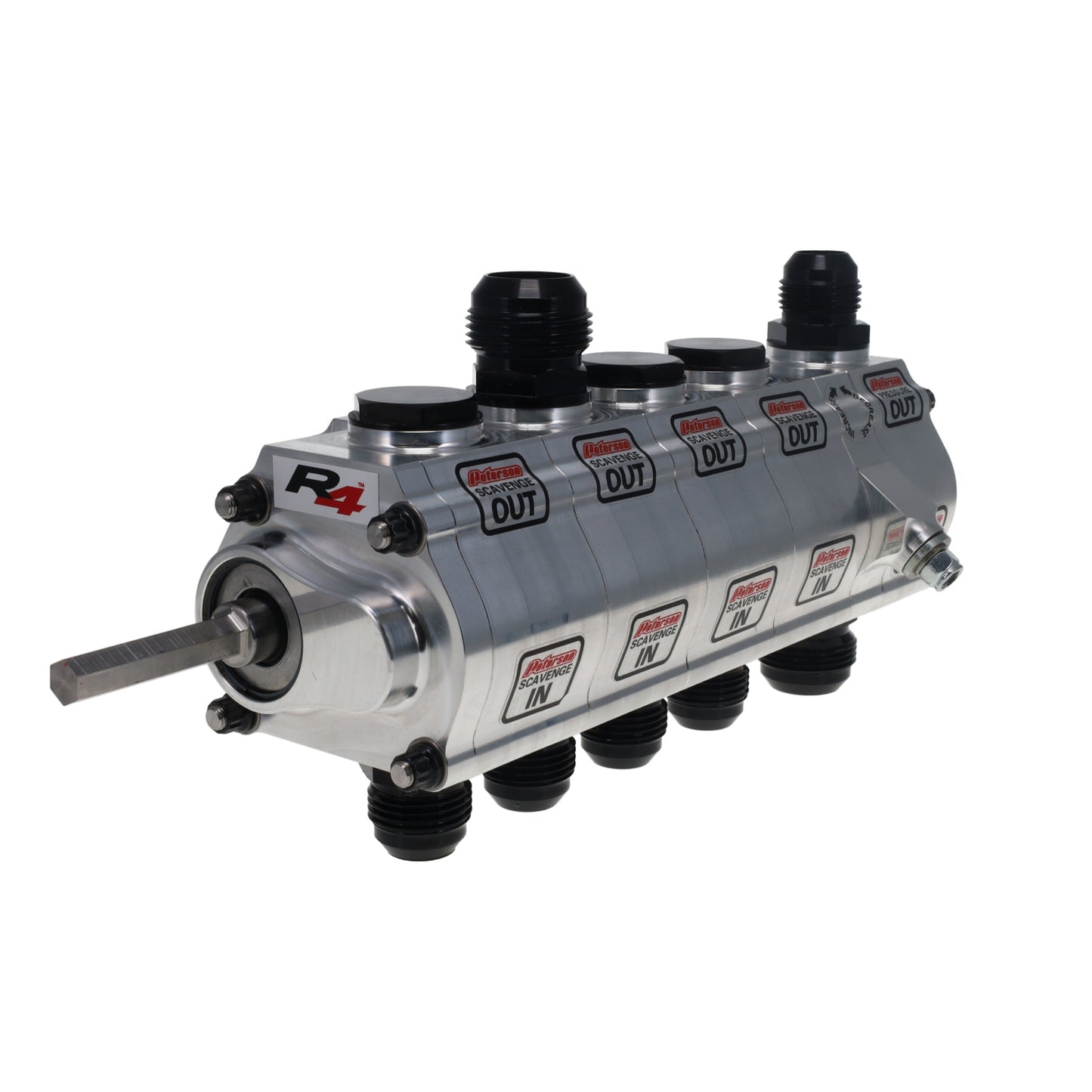 Peterson Fluid Systems R4 5-Stage Oil Pump - Left Side Mount - Dr Rear Drive w/ Hex 04-5064-HEX