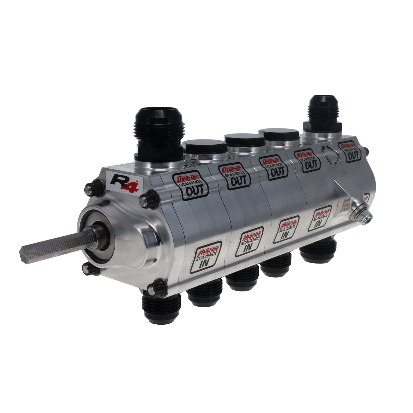 Peterson Fluid Systems R4 5-Stage Oil Pump - Left Side Mount - HV - Dr Rear Drive w/ Hex 04-5066-HEX
