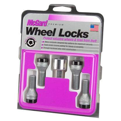 McGard Wheel Lock Bolt Set - 4pk. (Cone Seat) M14X1.25 / 17mm Hex / 27.3mm Shank Length - Black 27326 27326 Photo - in package