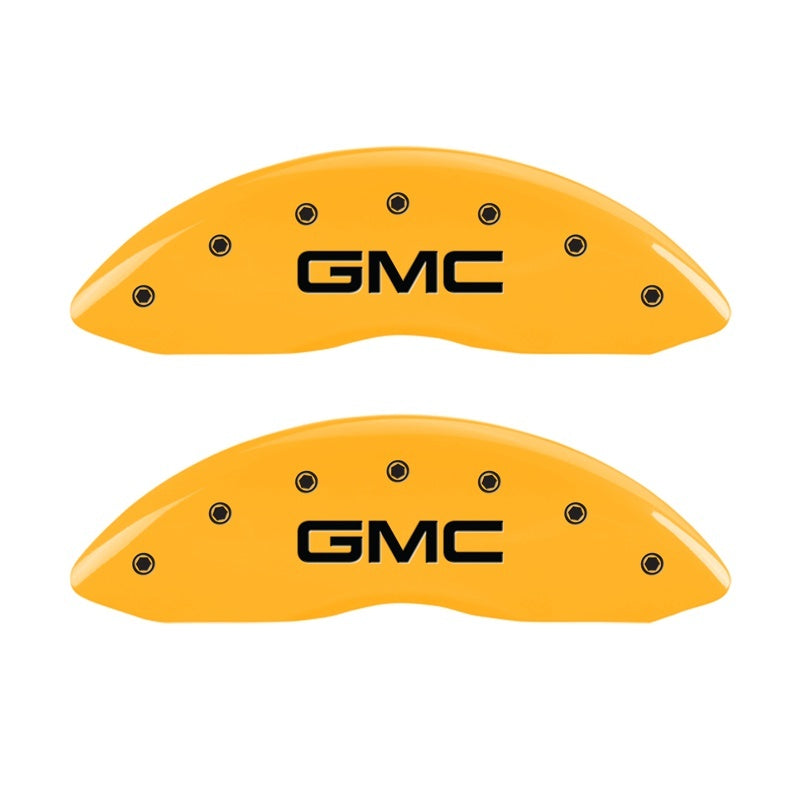 MGP Front set 2 Caliper Covers Engraved Front GMC Yellow finish black ch 34207FGMCYL 34207FGMCYL Photo - Primary