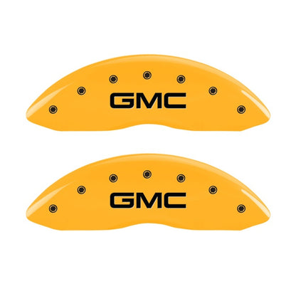 MGP Front set 2 Caliper Covers Engraved Front GMC Yellow finish black ch 34207FGMCYL 34207FGMCYL Photo - Primary