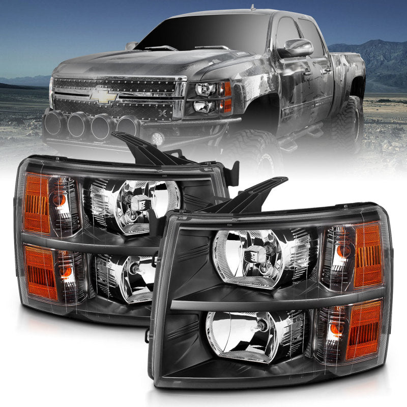 Anzo Chevy Silverado 07-13 Crystal Headlight Black Amber 111393 Photo - Primary