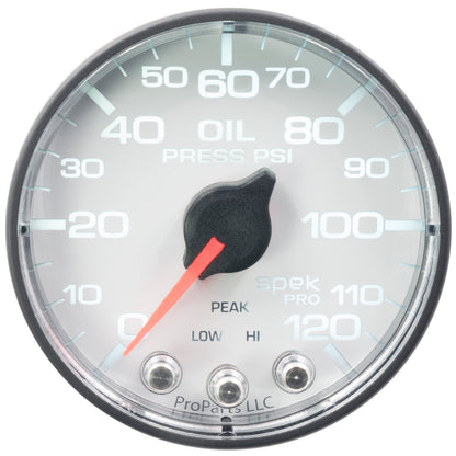 Autometer Spek-Pro Gauge Oil Press 2 1/16in 120psi Stepper Motor W/Peak & Warn Wht/Blk P325128 P325128 User 2