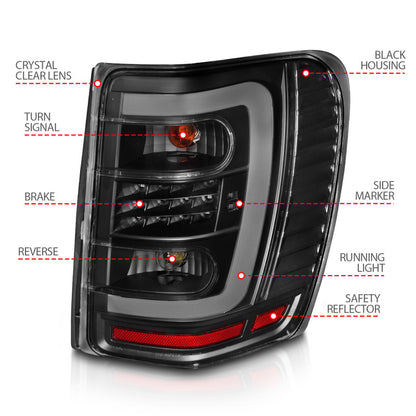 ANZO 1999-2004 Jeep Grand Cherokee LED Tail Lights w/ Light Bar Black Housing Clear Lens 311394 311394 Photo - Unmounted