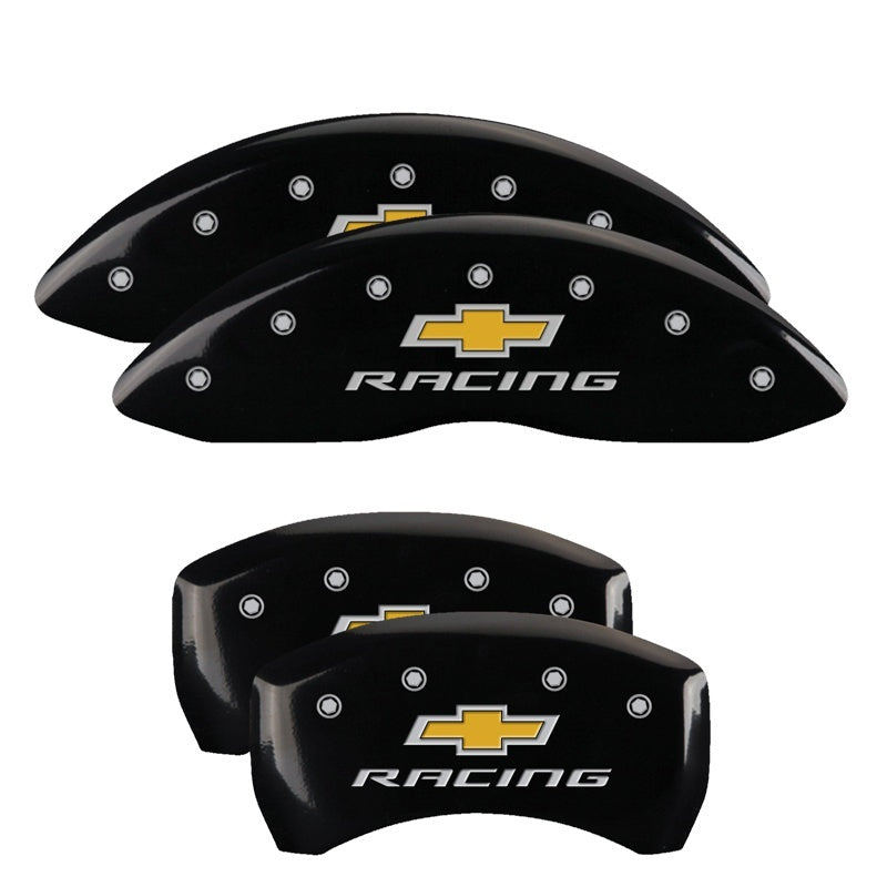 MGP 4 Caliper Covers Engraved Front & Rear Chevy racing Black finish silver ch 14231SBRCBK 14231SBRCBK Photo - Primary