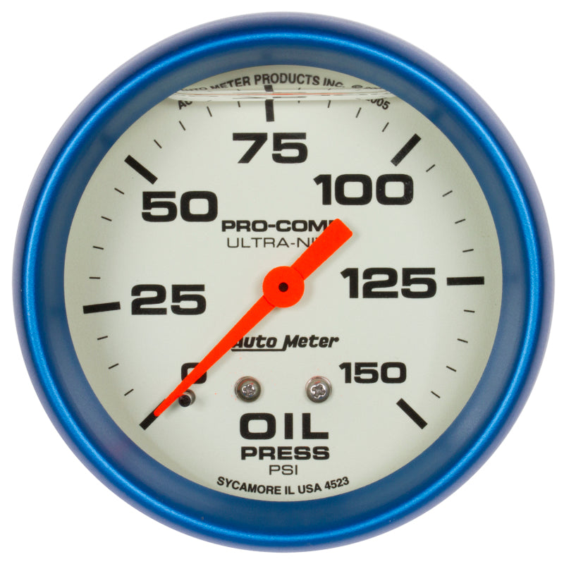 AutoMeter Ultra-Nite 2-5/8in 0-150 PSI Liquid Filled Mechanical Glow In Dark Oil Pressure Gauge 4223 4223 Photo - Primary