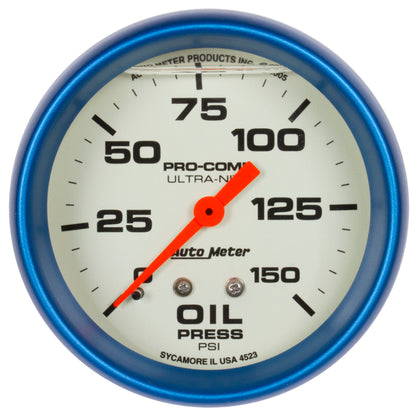 AutoMeter Ultra-Nite 2-5/8in 0-150 PSI Liquid Filled Mechanical Glow In Dark Oil Pressure Gauge 4223 4223 Photo - Primary