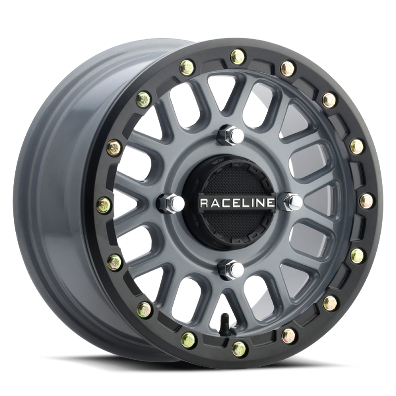 Raceline A93SG Podium 14x7in/4x156 BP/10mm Offset/132.5mm Bore - Grey & Black Ring Beadlock Wheel A93SG-47056+10 A93SG-47056+10 Photo - Primary