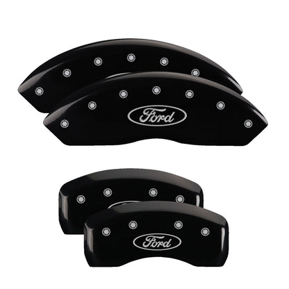 MGP 4 Caliper Covers Engraved Front & Rear Oval logo/Ford Black finish silver ch 10040SFRDBK 10040SFRDBK Photo - Primary