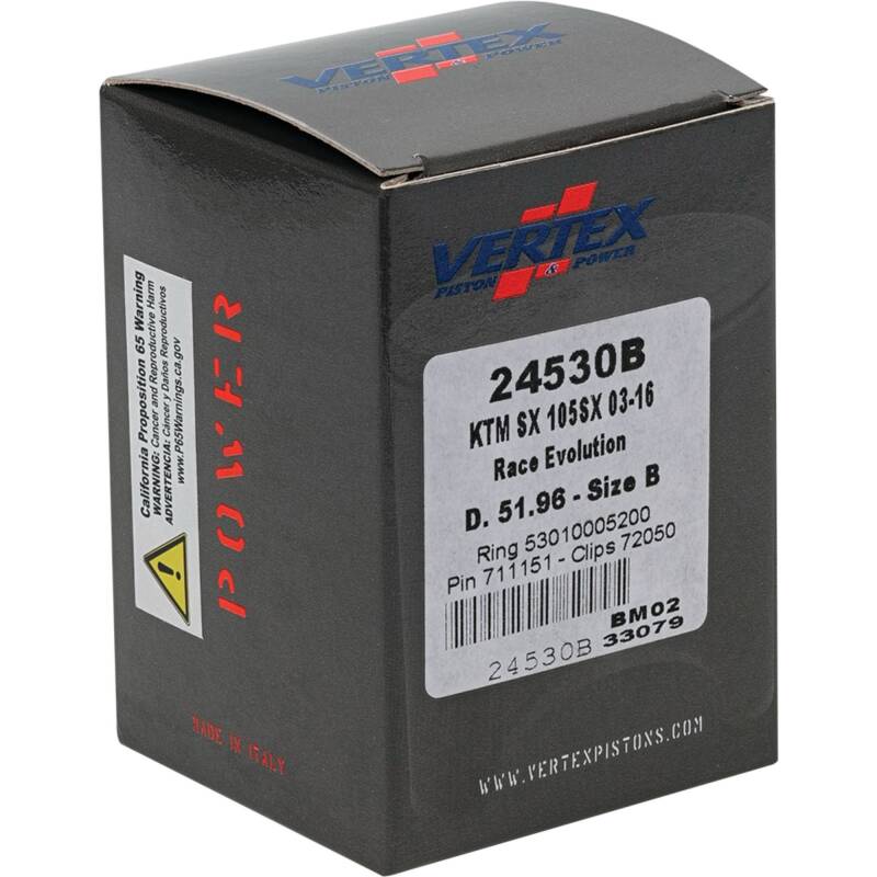 Vertex Pistons Vertex Piston 04-11 KTM 105 SX 105cc Cast Race Evolution Stroker Piston Kit 112cc 15mm 24530B 24530B Photo - Primary