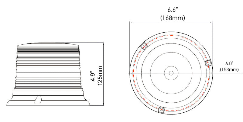 Hella K-LED 40 Compact LED Beacon, Fixed, 11-110V, Amber H27115001 Technical Drawing