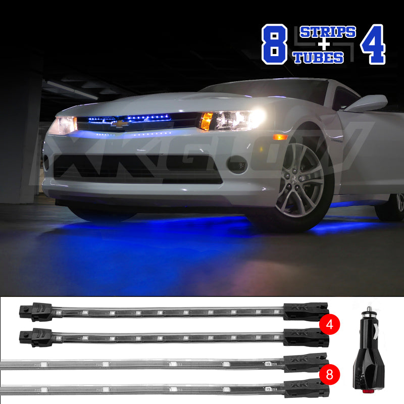 XKGLOW XK Glow Single Color XKGLOW UnderglowLED Accent Light Car/Truck Kit Blue - 8x24In Tube + 4x8In Strip XK041005-B