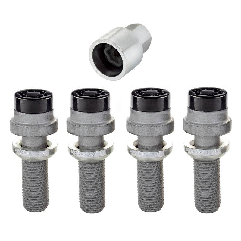 McGard Wheel Lock Bolt Set - 4pk. (Radius Seat) M14X1.5 / 19mm Hex / 35.4mm Shank Length - Black 28332 28332 Photo - Primary