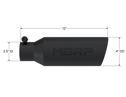 MBRP Universal Tip 4in O.D. Angled Rolled End 2.5in inlet 12in length Black T5150BLK Photo - Close Up