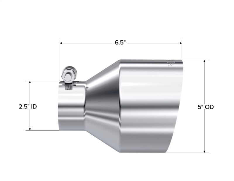 MBRP Universal T304 Stainless Steel Tip 2.5in ID / 5in OD Out / 6.5in Length Angle Cut Single Wall T5190 T5190 Photo - Unmounted