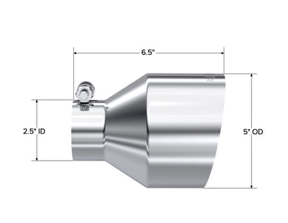 MBRP Universal T304 Stainless Steel Tip 2.5in ID / 5in OD Out / 6.5in Length Angle Cut Single Wall T5190 T5190 Photo - Unmounted