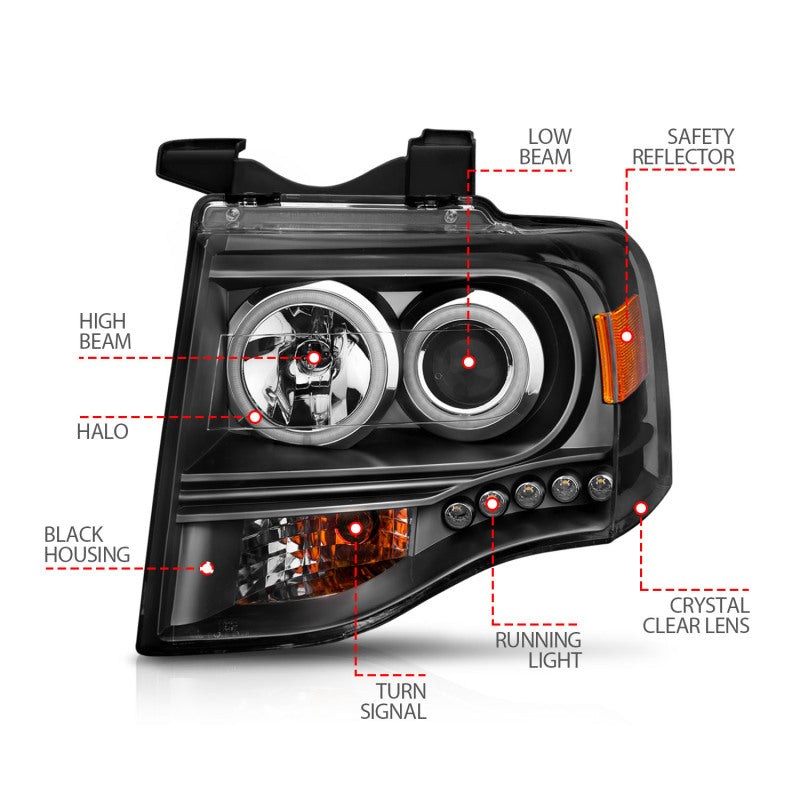 Anzo 2007-2014 Ford Expedition Projector Headlights w/ Halo Black 111113 Photo - out of package