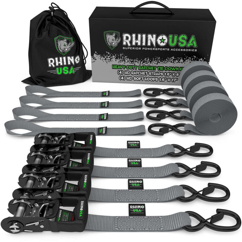 Rhino USA Heavy Duty Ratchet Tie-Down 4-Pack (Gray) 1.6In X 8Ft HDKIT-4PK-GRY HDKIT-4PK-GRY Photo - Primary
