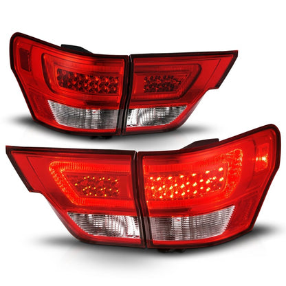 ANZO 11-13 Jeep Grand Cherokee LED Taillights w/ Lightbar Chrome Housing Red/Clear Lens 4pcs 311442 311442 Photo - Unmounted