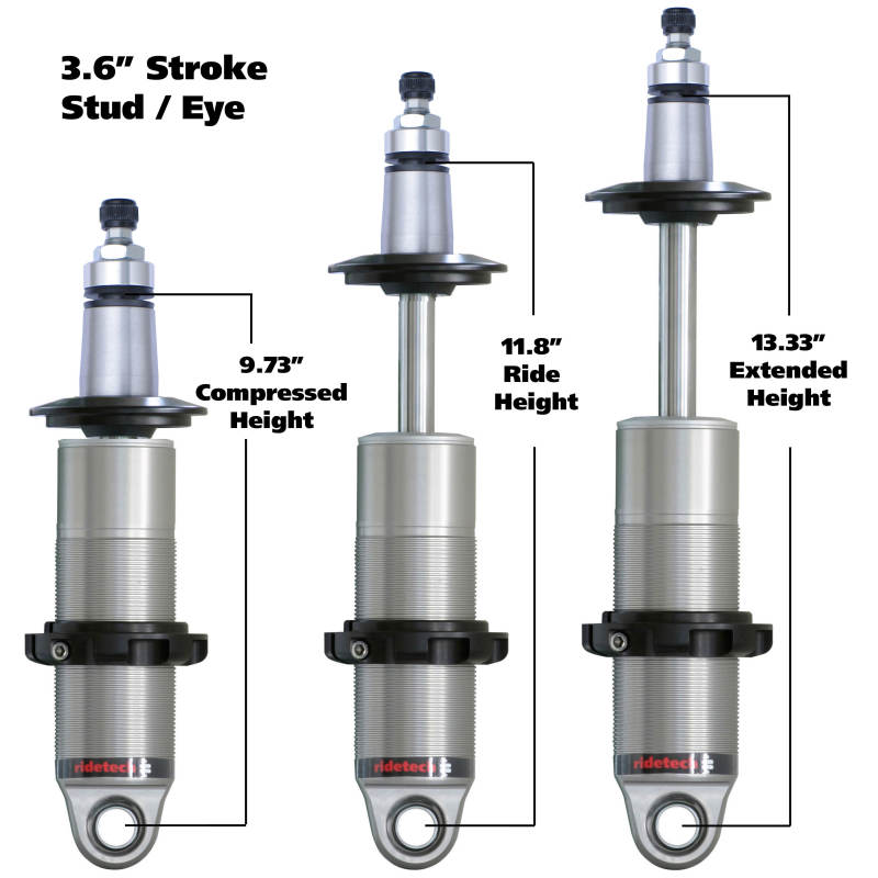 Ridetech HQ Series CoilOver Shock 3.6in Travel 2.5in Coil Eye/Stud Mounting 9.425inx13.025in 24139905 24139905 Photo - Primary