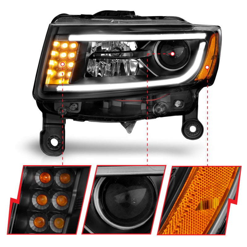 Anzo 2014-2015 Jeep Grand Cherokee Projector Headlights w/ Plank Style Desi 111329 Photo - Unmounted
