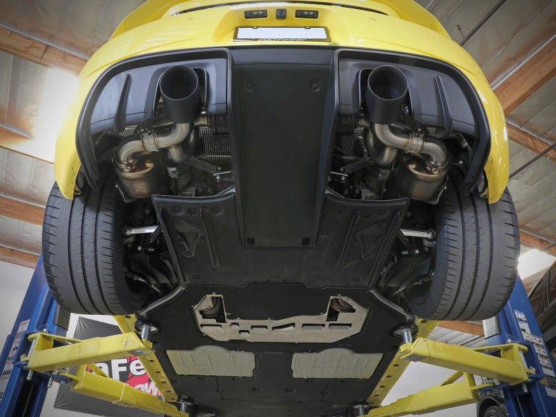 aFe MACHForce XP 2.25in-2.5in 304SS Exhaust Cat-Back Porsche 20-22 Cayman GT4(718) 4.0L - Black Tips 49-36443-B 49-36443-B Photo - Mounted