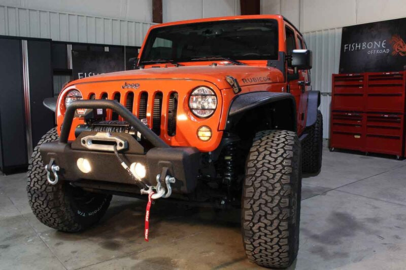 Fishbone Offroad 07-18 Jeep Wrangler JK Stubby Bumper W/Tube Guard - Black Texured Powdercoated FB22001 FB22001 Photo - lifestyle view
