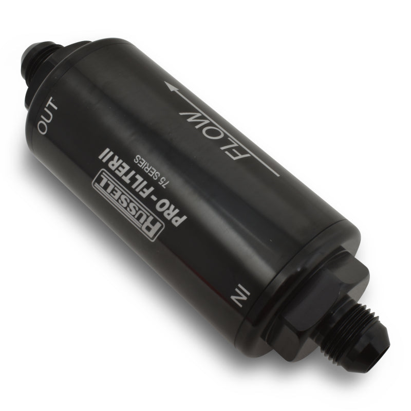 Russell Performance ProFilter 2 Fuel Filter 6 1/4in Long 10 Micron 10AN Male In/Out - Black 751001 751001 360 Degree Image Set