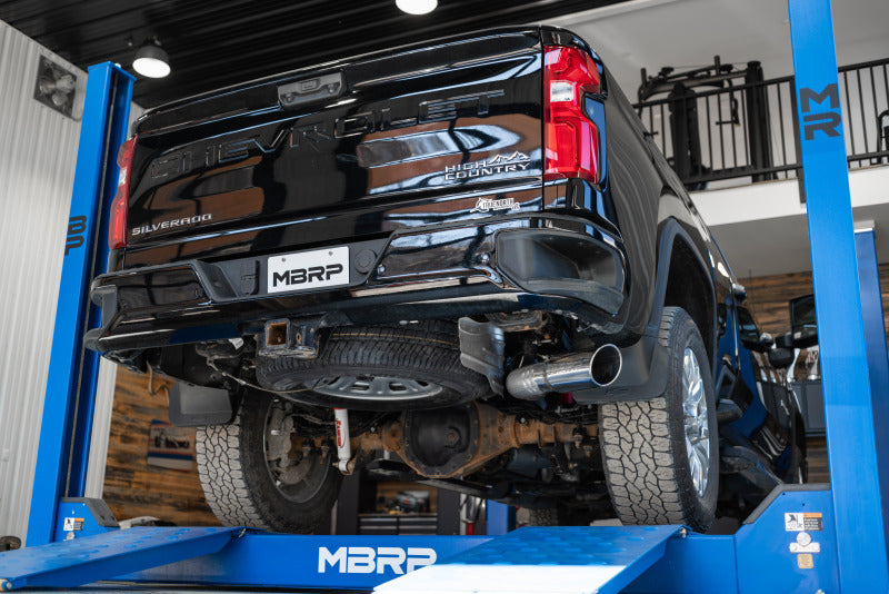 MBRP 2020+ GMC/Chevy 2500/3500 6.6L Duramax 4in Mand Bent Tubing AL-Ser Cat Back Single Side - Alum S6059AL S6059AL Photo - Mounted