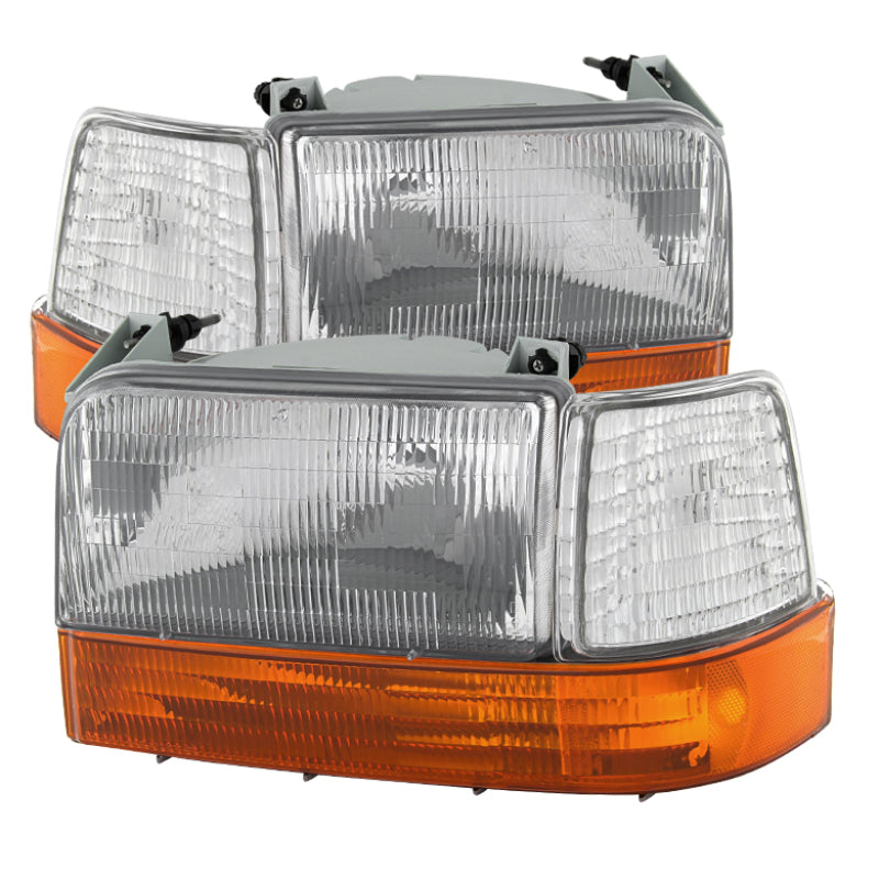SPYDER Xtune Ford F150/Bronco 92-96 Headlights w/Corner Bumper 6pcs Amber- Clear HD-JH-FB92-SET-OEAM-C 9027338 9027338 Photo - Primary