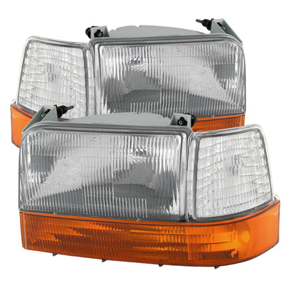SPYDER Xtune Ford F150/Bronco 92-96 Headlights w/Corner Bumper 6pcs Amber- Clear HD-JH-FB92-SET-OEAM-C 9027338 9027338 Photo - Primary