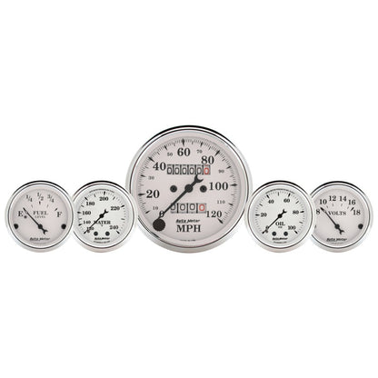 AutoMeter Gauge Kit 5 Pc. 3-1/8in. & 2-1/16in. Mech. Speedo. Wtmp & Oilp Old Tyme Wht 1611 1611 User 1