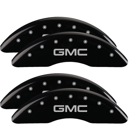 MGP 4 Caliper Covers Engraved Front & Rear GMC Black finish silver ch 34003SGMCBK 34003SGMCBK Photo - Primary
