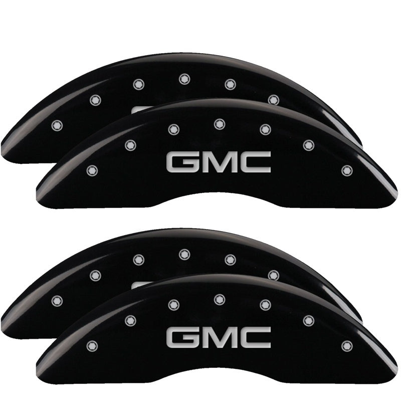 MGP 4 Caliper Covers Engraved Front & Rear GMC Black finish silver ch 34003SGMCBK 34003SGMCBK Photo - Primary