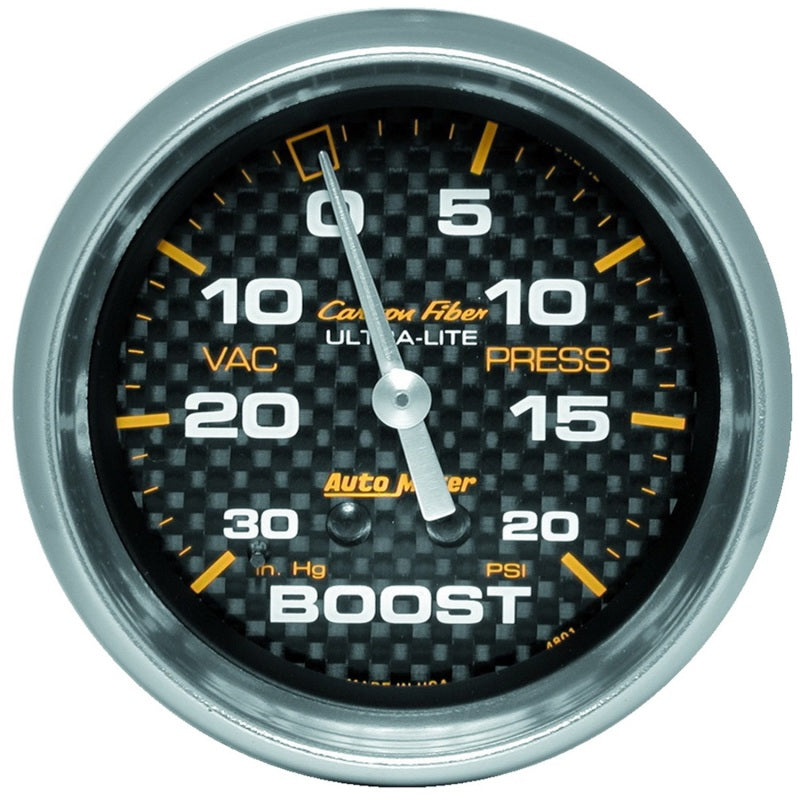 Autometer Gauge, Vac/boost, 2 5/8", 30inhg-20psi, Mechanical, Carbon Fiber 4801 Photo - Primary