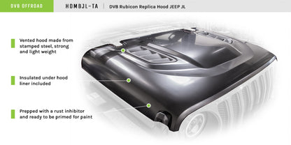 DV8 Offroad 18+ Jeep JL Rubicon Replica Hood HDMBJL-TA HDMBJL-TA Product Brochure - a specific brochure describing a Product