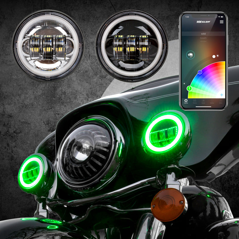 XKGLOW XK Glow 4.5In Black RGB LED Harley Running Light XKchrome Bluetooth App Controlled Kit XK042011-B