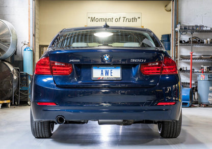 AWE Tuning BMW F30 320i Touring Exhaust &amp; Performance Mid Pipe - Chrome Silver Tip (90mm) 3015-22042 3015-22042 Photo - Mounted