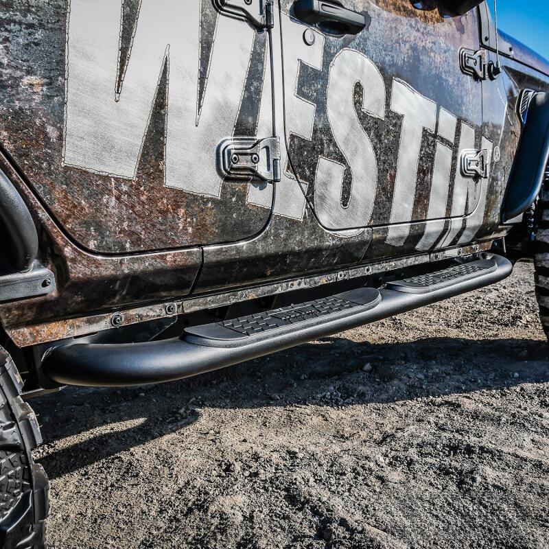 Westin 18-22 Jeep Wrangler JLU 4dr Platinum 4 Oval Nerf Step Bars - Tex. Blk 21-4065 21-4065 Photo - Mounted