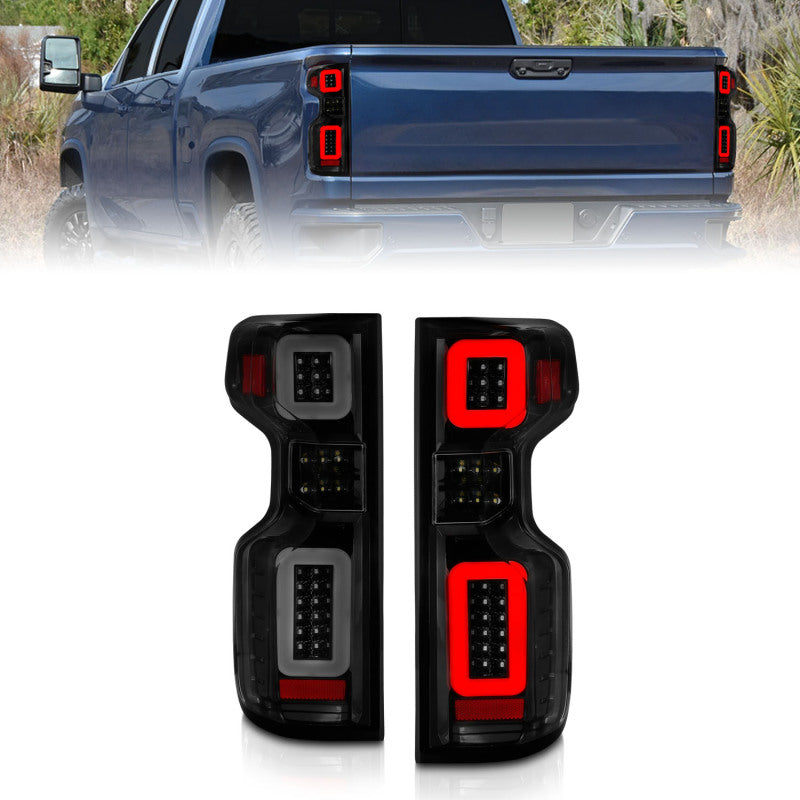 ANZO 19-21 Chevy Silverado Work TruckFull LED Tailights Black Housing Smoke Lens G2 (w/C Light Bars) 311418 311418 Photo - Primary