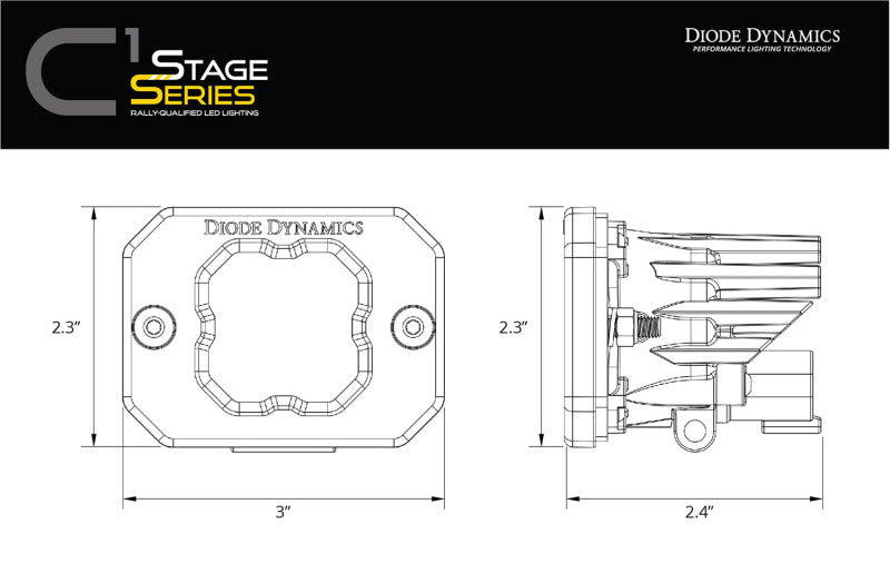 Diode Dynamics Stage Series C1 LED Pod - Yellow SAE Fog Flush ABL (Pair) DD6851P DD6851P User 5
